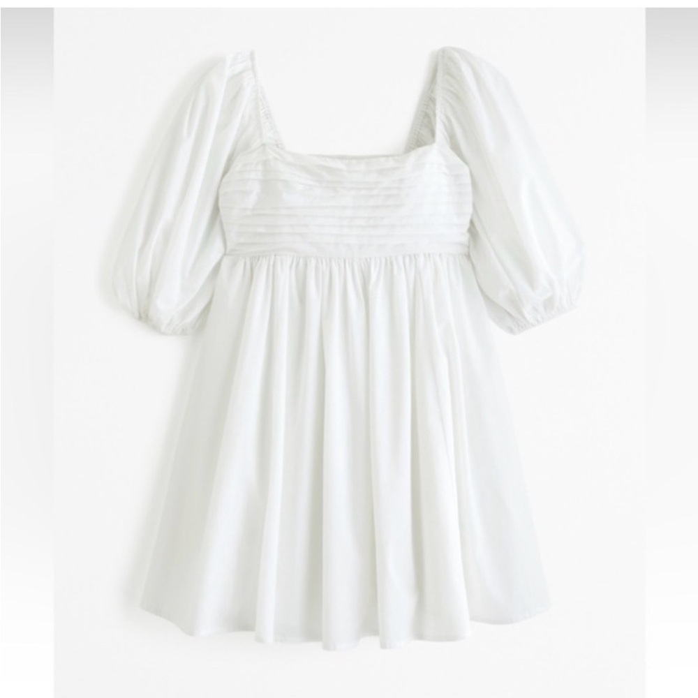 Abercrombie & Fitch White Square-Neck Puff-Sleeve Mini Dress